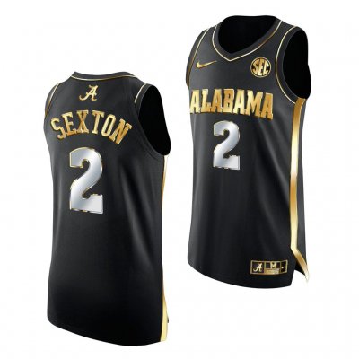 Men's Alabama Crimson Tide #2 Collin Sexton 2021 March Madness Sweet 16 Black Golden NCAA College Football Jersey 2403OOXP6